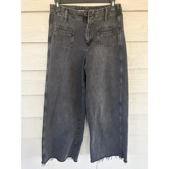Old Navy High Rise Baggy Wide Leg Jeans Black Wash Raw Hem Size 0 - Picture 2 of 7